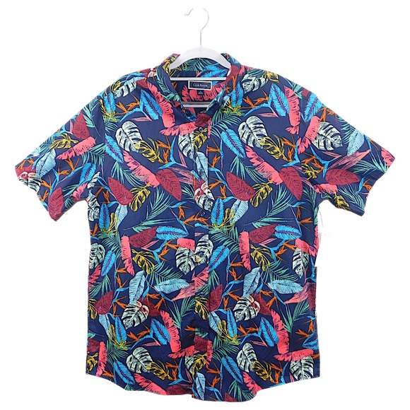Club Room Men’s Tropical Hawaiian Button-Up Shirt Navy Multi – Size Large NWT - Picture 1 of 8